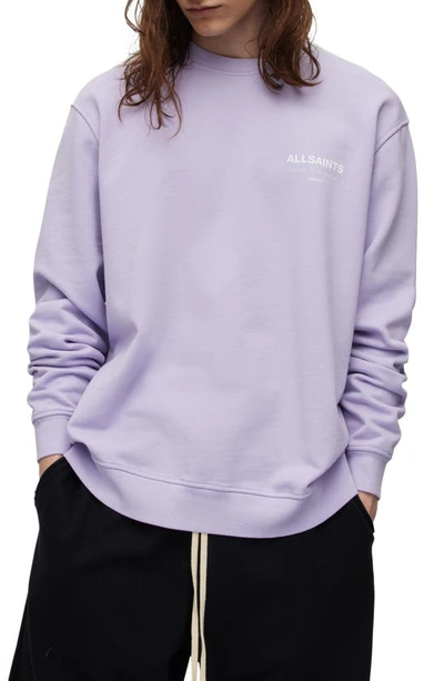 Shop Allsaints Underground Logo Organic Cotton Graphic Sweatshirt In Lavender Lilac/ White