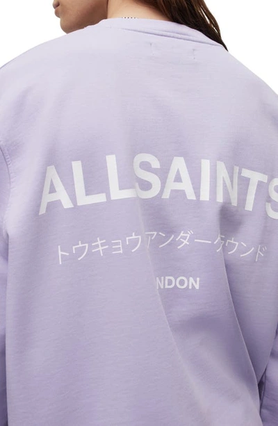 Shop Allsaints Underground Logo Organic Cotton Graphic Sweatshirt In Lavender Lilac/ White