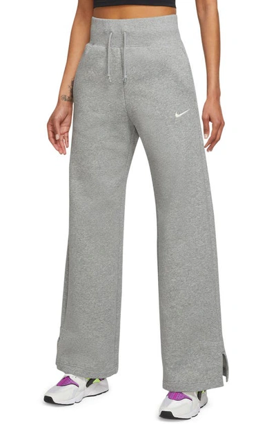 Shop Nike Sportswear Phoenix High Waist Wide Leg Sweatpants In Dk Grey Heather/ Sail