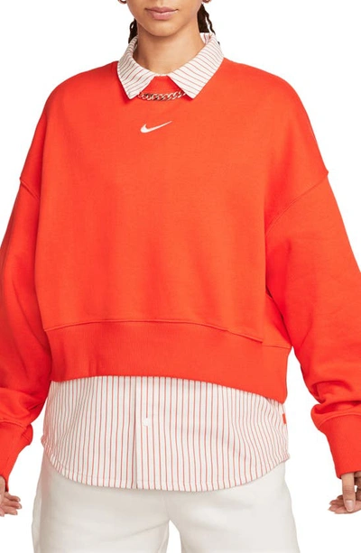 Shop Nike Phoenix Fleece Crewneck Sweatshirt In Picante Red/ Sail