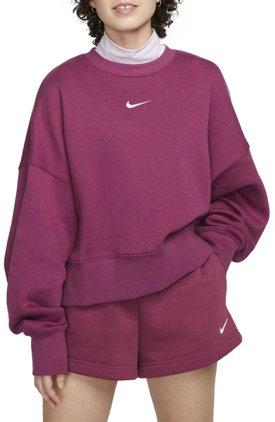 Shop Nike Phoenix Fleece Crewneck Sweatshirt In Rosewood/ Sail