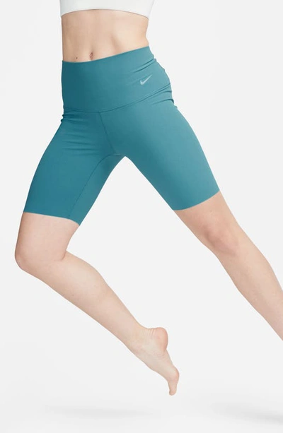 Shop Nike Zenvy Gentle Support High Waist Bike Shorts In Noise Aqua/ Black