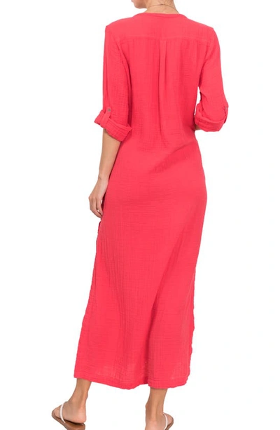 Shop Everyday Ritual Button Front Cotton Gauze Caftan In Coral