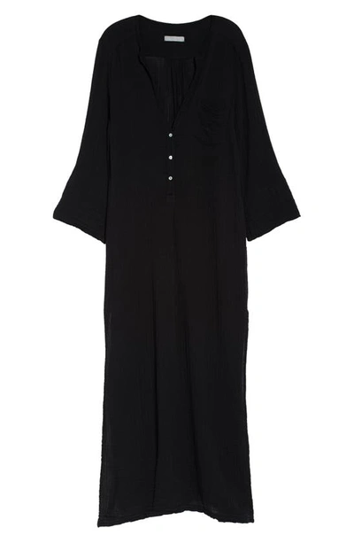 Shop Everyday Ritual Button Front Cotton Gauze Caftan In Onyx