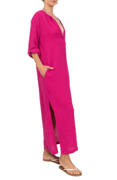 Shop Everyday Ritual Button Front Cotton Gauze Caftan In Bougainvillea