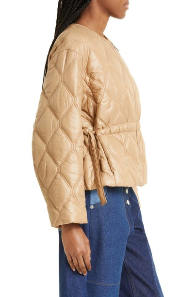 Shop Ganni Shiny Quilted Recycled Nylon Jacket In Tanin