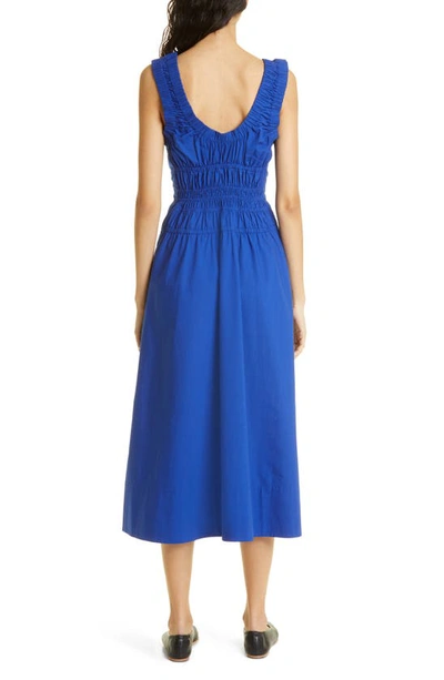 Shop Proenza Schouler Shirred Sleeveless Scoop Neck Cotton Poplin Midi Dress In Royal Blue