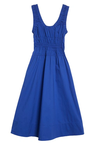 Shop Proenza Schouler Shirred Sleeveless Scoop Neck Cotton Poplin Midi Dress In Royal Blue