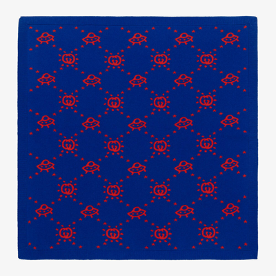 Shop Gucci Blue Wool Knitted Interlocking G Blanket (85cm)
