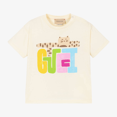 Shop Gucci Girls Ivory Cotton T-shirt