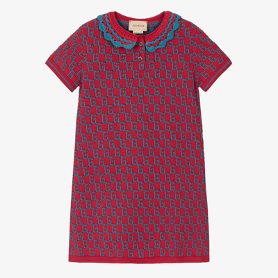 Shop Gucci Girls Red & Blue Cotton Knit Dress