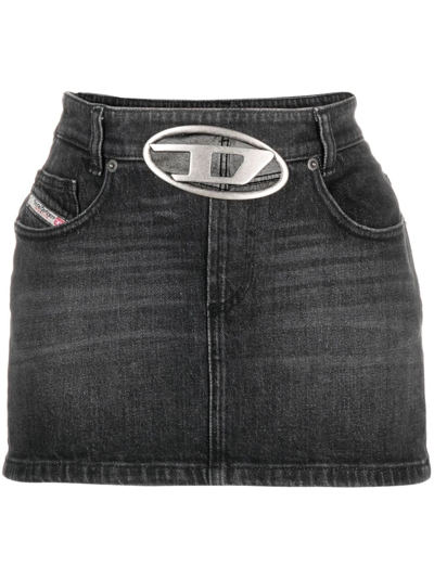 Shop Diesel `de-ron-s2` Denim Mini Skirt In Black  