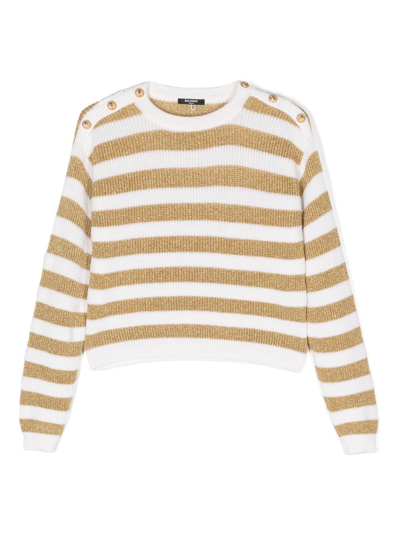 Shop Balmain Stripe-pattern Jumper In 白色