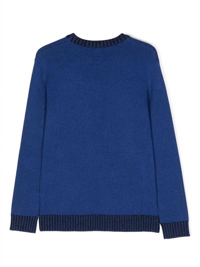 Shop Balmain Intarsia-knit Logo Jumper In 蓝色