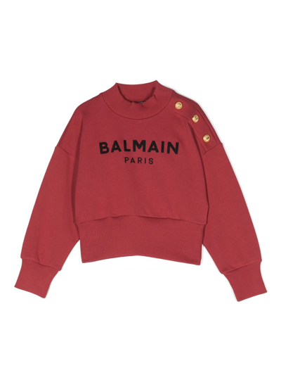 Shop Balmain Logo-embroidery Cotton Sweatshirt In 红色