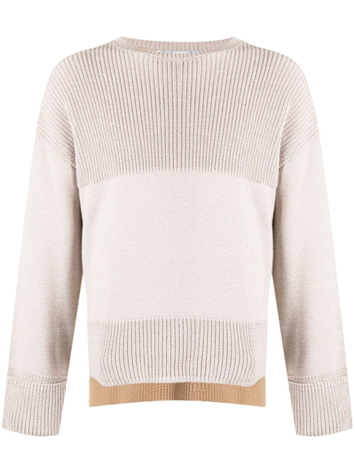 Off-white Colour-block Ribbed-knit Jumper In 灰色