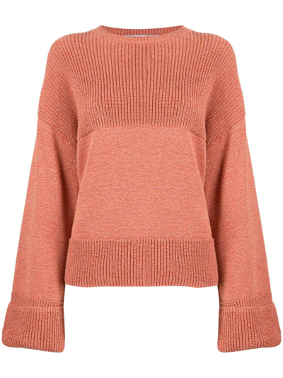 Shop Off-white Colour-block Ribbed-knit Jumper In 橘色