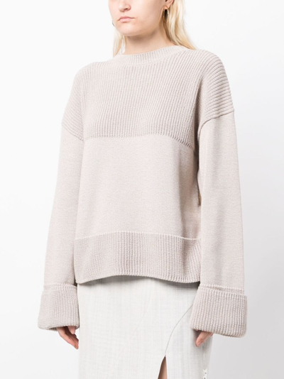 Off-white Colour-block Ribbed-knit Jumper In 灰色
