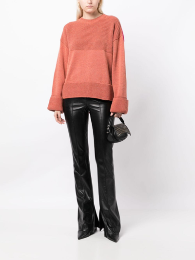 Off-white Colour-block Ribbed-knit Jumper In 橘色