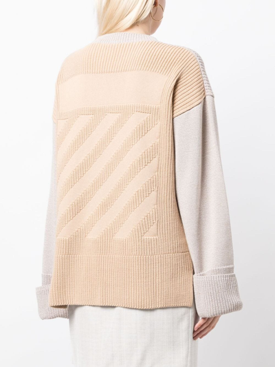 Off-white Colour-block Ribbed-knit Jumper In 灰色