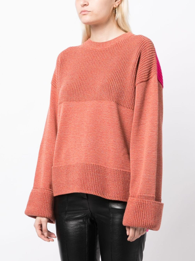 Off-white Colour-block Ribbed-knit Jumper In 橘色