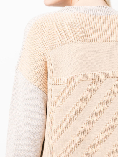 Off-white Colour-block Ribbed-knit Jumper In 灰色