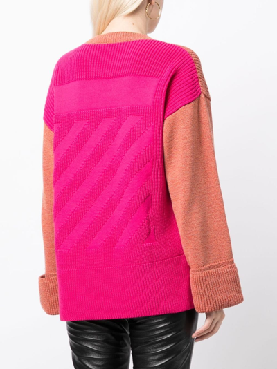Shop Off-white Colour-block Ribbed-knit Jumper In 橘色