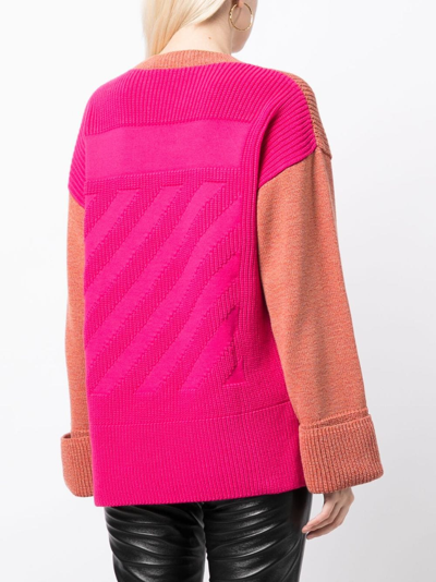 Off-white Colour-block Ribbed-knit Jumper In 橘色