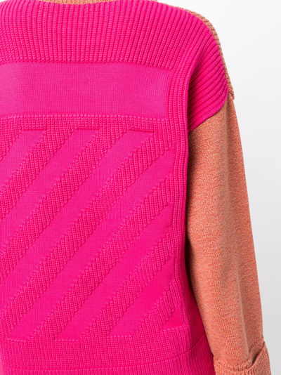 Off-white Colour-block Ribbed-knit Jumper In 橘色