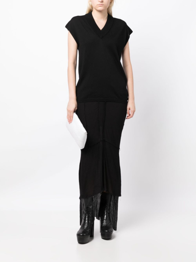 Rick Owens V-neck Wool Top In 黑色