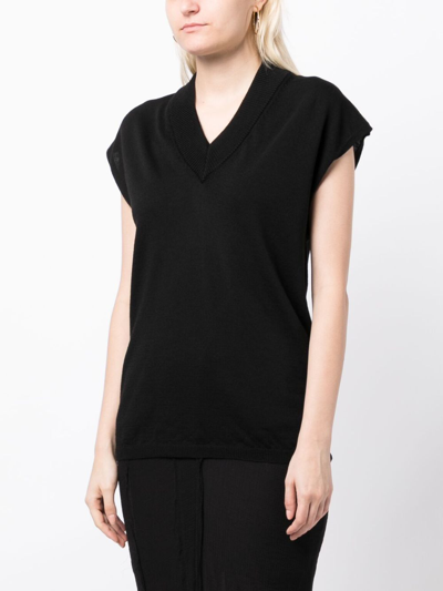 Rick Owens V-neck Wool Top In 黑色