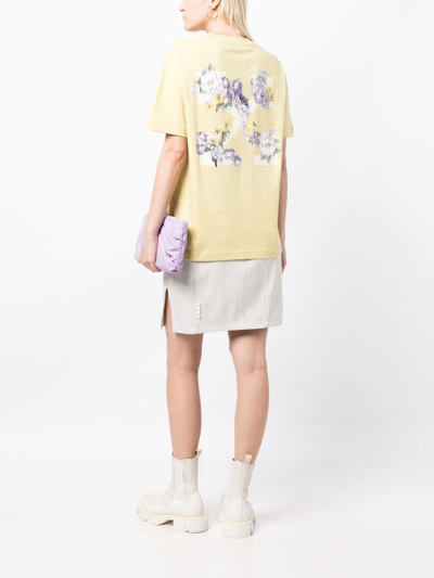Off-white Floral Logo-print Short-sleeve T-shirt In 黄色