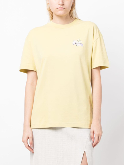Off-white Floral Logo-print Short-sleeve T-shirt In 黄色