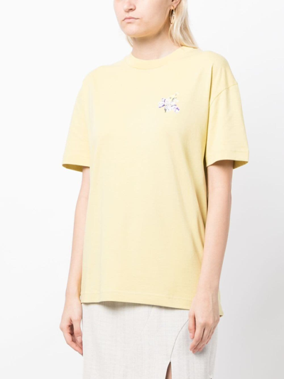 Off-white Floral Logo-print Short-sleeve T-shirt In 黄色