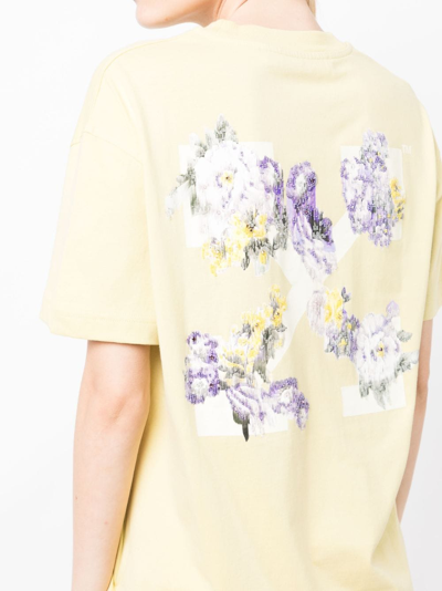 Off-white Floral Logo-print Short-sleeve T-shirt In 黄色