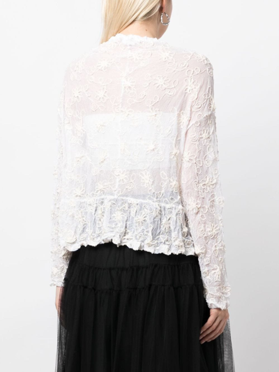 Shop Comme Des Garçons Comme Des Garçons Floral-embroidered Long-sleeve Blouse In White