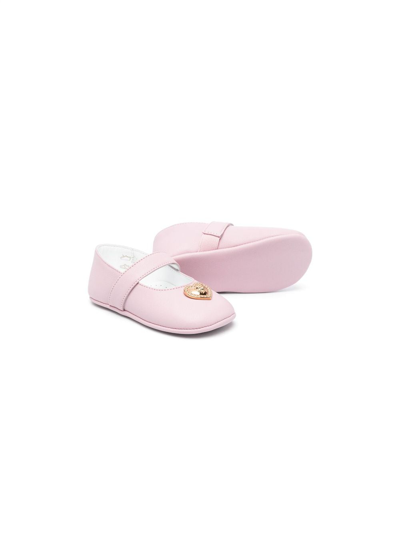 Shop Versace Heart-plaque Detail Ballerina Shoes In 粉色