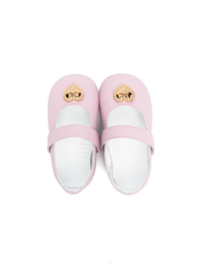 Shop Versace Heart-plaque Detail Ballerina Shoes In 粉色
