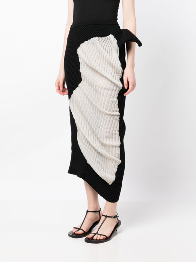 Shop Issey Miyake Draped Knitted Midi Skirt In Black