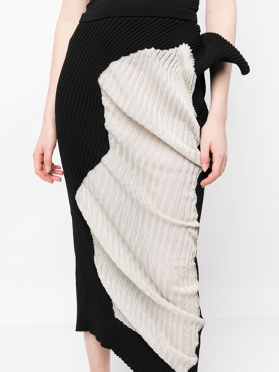Shop Issey Miyake Draped Knitted Midi Skirt In Black
