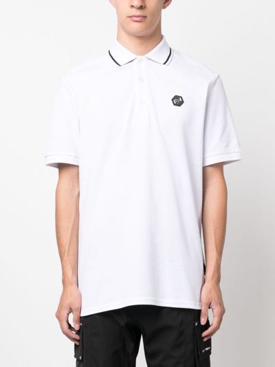 Shop Philipp Plein Ss Paisley Strass Polo Shirt In White