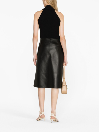 Shop Bally Leather Midi Skirt In 黑色