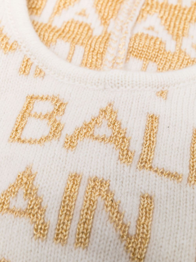 Shop Balmain Logo-intarsia Knitted Balaclava In 白色