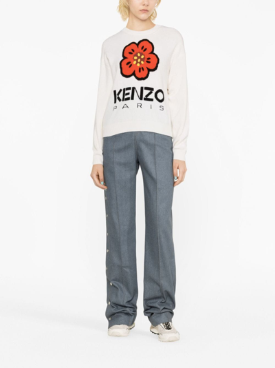 Shop Kenzo Boke Flower-jacquard Wool Sweater In White