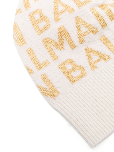 Shop Balmain Logo-intarsia Knitted Beanie In 白色