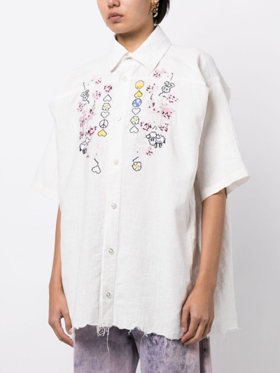 Shop Natasha Zinko Motif-embroidered Hemp Shirt In 中性色