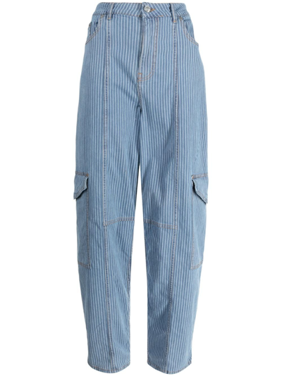 Shop Ganni Stripe-pattern Cargo Jeans In 蓝色