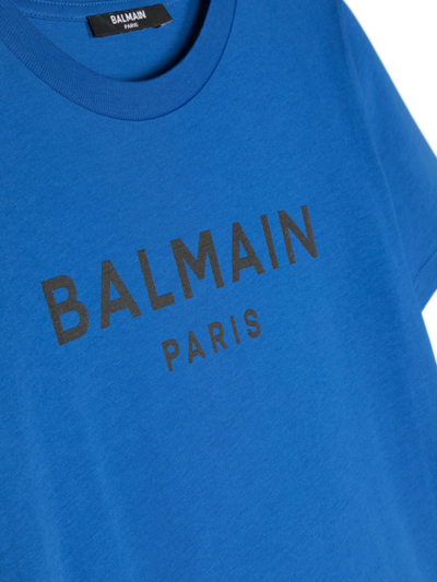 Shop Balmain Logo-print Cotton T-shirt In 蓝色