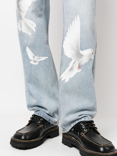 Shop 3paradis Dove-print Straight-leg Jeans In 蓝色