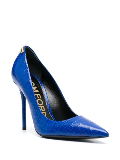 Shop Tom Ford Croc-embossed Leather Pumps In 蓝色